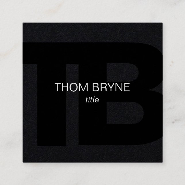 Cartão De Visita Quadrado Letra legal Moderna Black 2, preto, monograma (Frente)