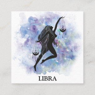 Cartão De Visita Quadrado *~* LIBRA Zodiac Astrologia Leitura Rainbow Cosmic