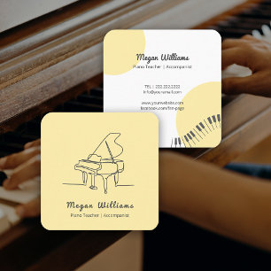 Cartão De Visita Quadrado Lição de Música Professor de Piano de Cauda Desenh