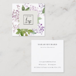 Cartão De Visita Quadrado Lilac Cottage Garden Watercolor Logotipo Floral Bu