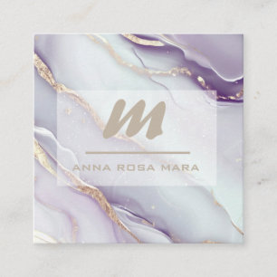 Cartão De Visita Quadrado *~* Lilac QR AP66 Marble Glam Luxe Glitter Inicial