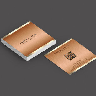 Cartão De Visita Quadrado Limite Dourado de Textura Mínima de Cor Marrom