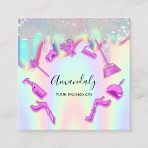 Cartão De Visita Quadrado Limpeza de Drives Holográficos do Logotipo do Serv