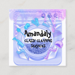 Cartão De Visita Quadrado Limpeza de Serviços de escritório Logotipo Código 