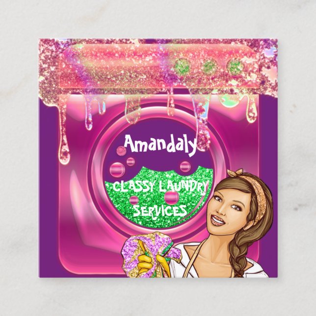 Cartão De Visita Quadrado Limpeza doméstica da lavadora de roupa (Frente)
