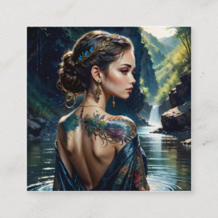 Cartão De Visita Quadrado Linda jovem com tatuagem no ombro.
