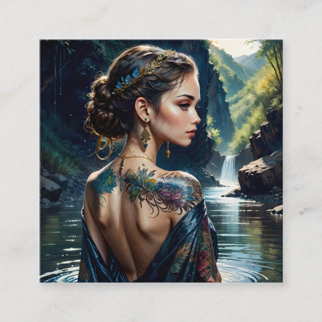 Cartão De Visita Quadrado Linda jovem com tatuagem no ombro. (Frente)