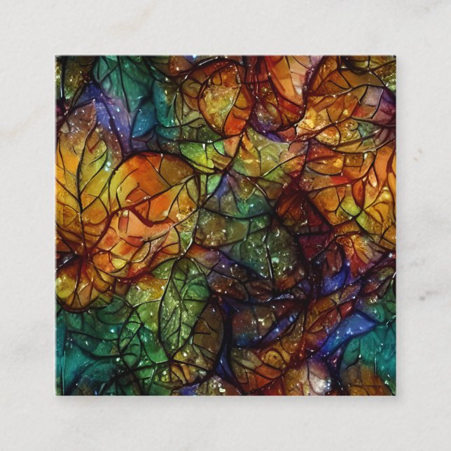 Cartão De Visita Quadrado Lindas Folhas de Outono de Arte Impressionante (Frente)