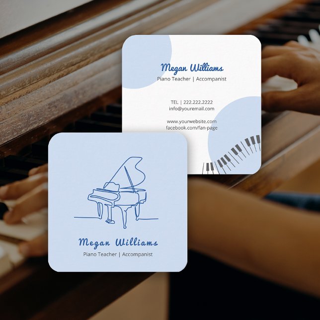 Cartão De Visita Quadrado Line Drawing Grand Piano Teacher Music Lesson (Line Drawing Grand Piano Teacher Music Lesson Square Business Card)