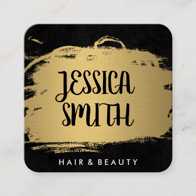 Cartão De Visita Quadrado Líquido Elegante, Dourado e Preto Metálico (Frente)