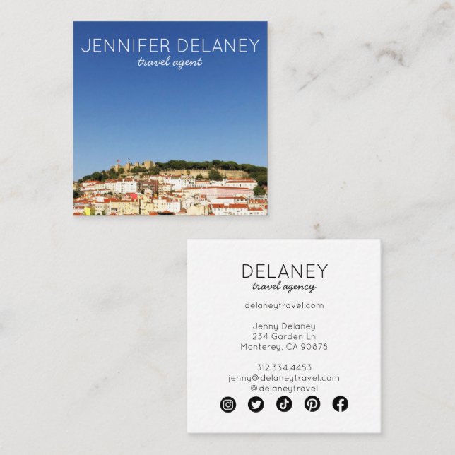 Cartão De Visita Quadrado Lisboa Portugal Cidade Europa Foto Viagem Turismo (Frente/Verso)