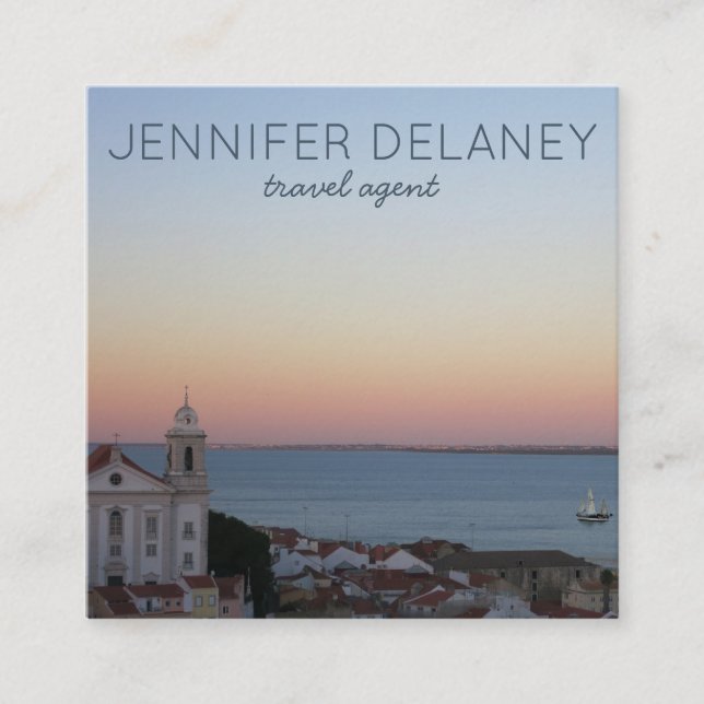 Cartão De Visita Quadrado Lisboa Portugal Cidade Sunset Foto Viagem Turismo (Frente)