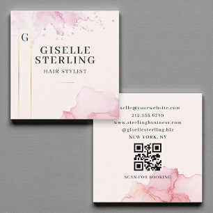 Cartão De Visita Quadrado Lista de Cabelos Espelho Cor de Água Rosa Rosa Cor