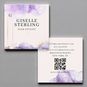 Cartão De Visita Quadrado Lista de Cabelos Estilista Roxo Cód. Aquarela Roxo
