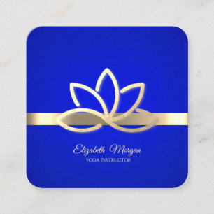 Cartão De Visita Quadrado Listra Dourada Moderna, Lotus Dourado Azul Real