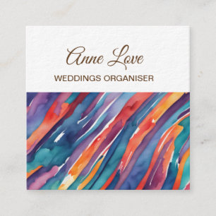 Cartão De Visita Quadrado Listras de Aquarela Laranja, Rosa Azul Verde Roxo 
