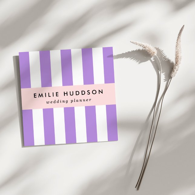 Cartão De Visita Quadrado Listras Roxas, Listras Brancas, Padrões Lançados (Criador carregado)