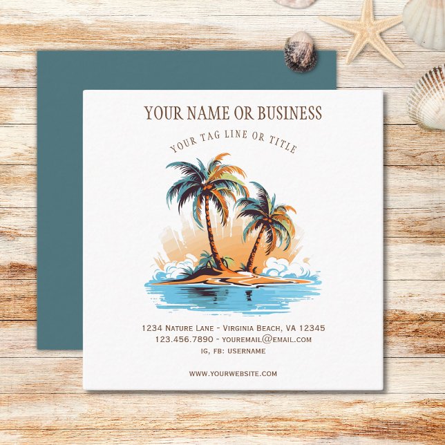 Cartão De Visita Quadrado Litoral de Palmeiras de Praia Tropical (Tropical Beach Palm Trees Coastal Square Business Card )