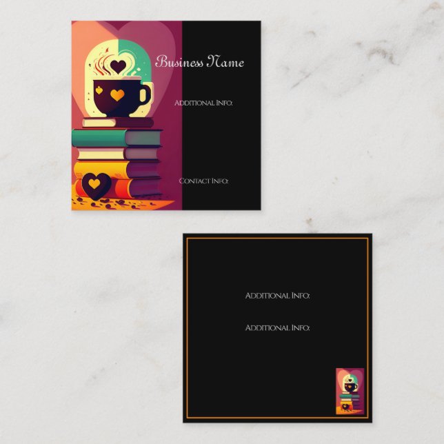 Cartão De Visita Quadrado Livros E Café (Frente/Verso)
