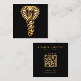 Cartão De Visita Quadrado Logo de Salão de Cabeleireiro Cobra Dourada de Lux