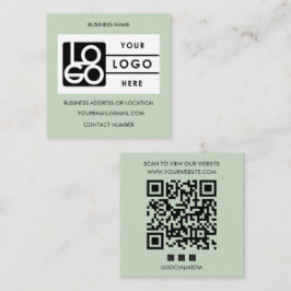 Cartão De Visita Quadrado Logo Verde Sage Código QR Site Mídia Social