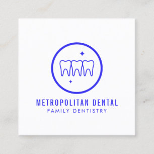 Cartão De Visita Quadrado Logotipo Azul do Dentista Moderno