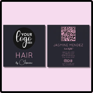 Cartão De Visita Quadrado Logotipo Black Pink QR Code Redes Sociais Cabelere