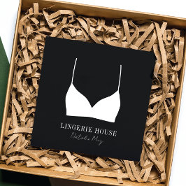 Cartão De Visita Quadrado Logotipo Boutique da Lingerie branca e luxo Preto
