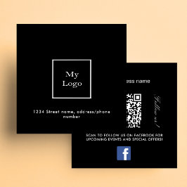 Cartão De Visita Quadrado Logotipo branco preto Código QR Facebook siga-nos