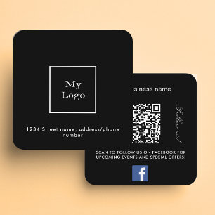 Cartão De Visita Quadrado Logotipo branco preto Código QR Facebook siga-nos