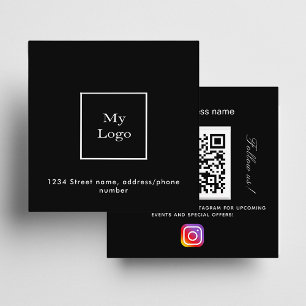 Cartão De Visita Quadrado Logotipo branco preto Código QR Instagram seguir