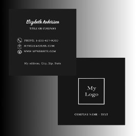 Cartão De Visita Quadrado Logotipo branco preto elegante