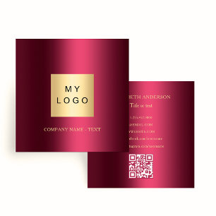 Cartão De Visita Quadrado Logotipo Burgundy Código QR Ícones de mídia social