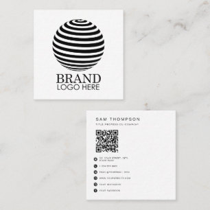 Cartão De Visita Quadrado Logotipo comercial Código QR Branco moderno mínimo