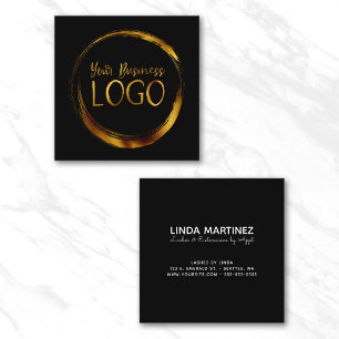 Cartão De Visita Quadrado Logotipo comercial redondo em promoção a preto