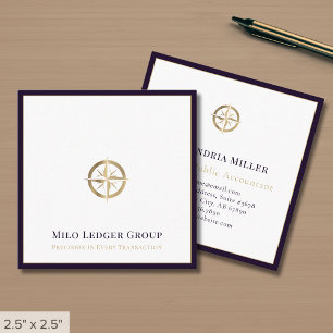 Cartão De Visita Quadrado Logotipo Compass Dourado Elegante