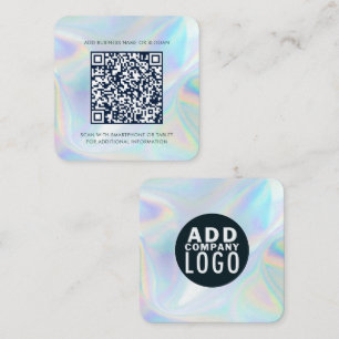 Cartão De Visita Quadrado Logotipo Corporativo Simples e Código QR Holográfi