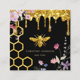 Cartão De Visita Quadrado logótipo da abelha e flores silvestres