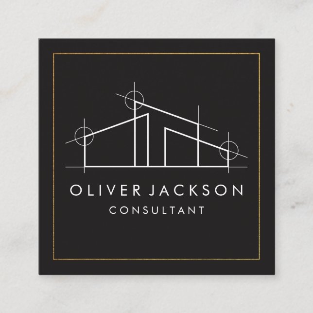 Cartão De Visita Quadrado Logotipo da arquitetura doméstica (Frente)