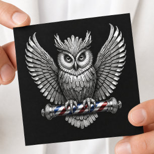 Cartão De Visita Quadrado Logotipo da Barbearia Silver Owl Razor para Cabele