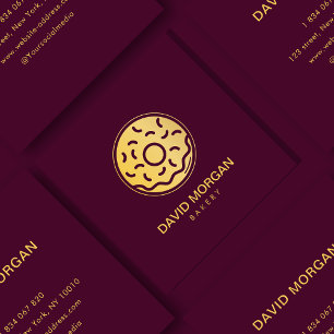 Cartão De Visita Quadrado Logotipo da Borgonha da padaria Elegante e Rosquin