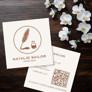 Cartão De Visita Quadrado Logotipo da Caneta Tinta Pena de Pena de Quill Not