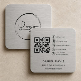 Cartão De Visita Quadrado Logotipo da Empresa Código QR Metálico