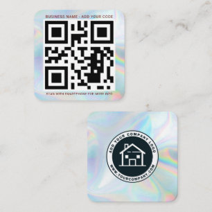 Cartão De Visita Quadrado Logotipo da empresa e código QR DIY Holographic
