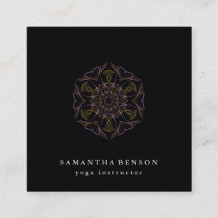 Cartão De Visita Quadrado Logotipo da Flor Elegante Lotus Yoga