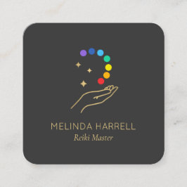 Cartão De Visita Quadrado Logotipo da mão de cura Reiki, Massagem, Cinza de
