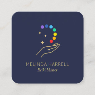 Cartão De Visita Quadrado Logotipo da mão de cura Reiki, Terapia de massagem