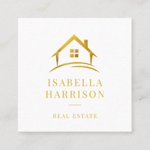 Cartão De Visita Quadrado Logotipo de Agente Imobiliário em Ouro Branco Mode