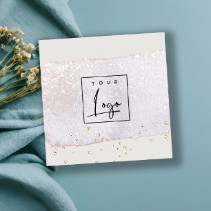 Cartão De Visita Quadrado Logotipo de Aquarela do Pincel Lilac Dourado abstr