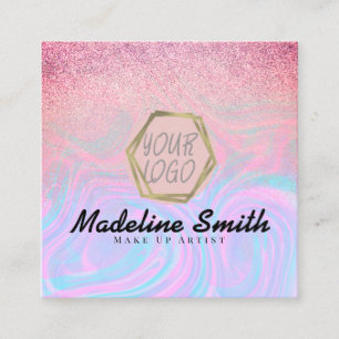 Cartão De Visita Quadrado Logotipo de Artista de Maquiagem com Brilho Falso 